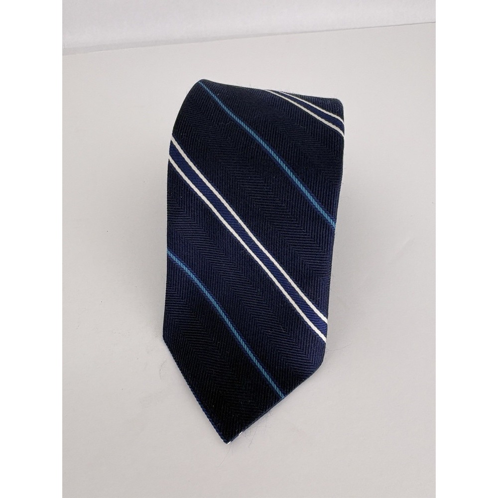 Brooks Brothers Red Fleece Repp Silk Navy W Blue White Stripes Men's Necktie 57"
